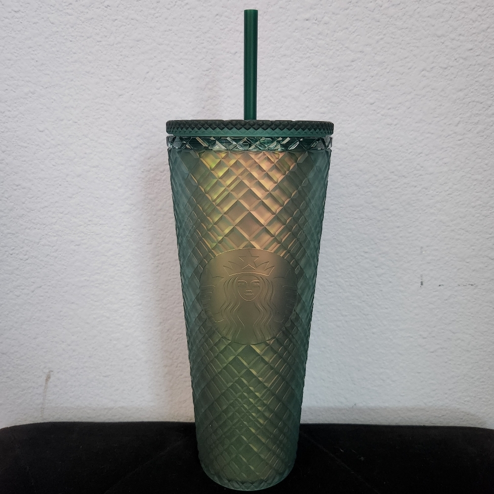 Starbucks Fall Collection 2023 Peacock Green Jeweled Soft Touch Venti Cold Cup